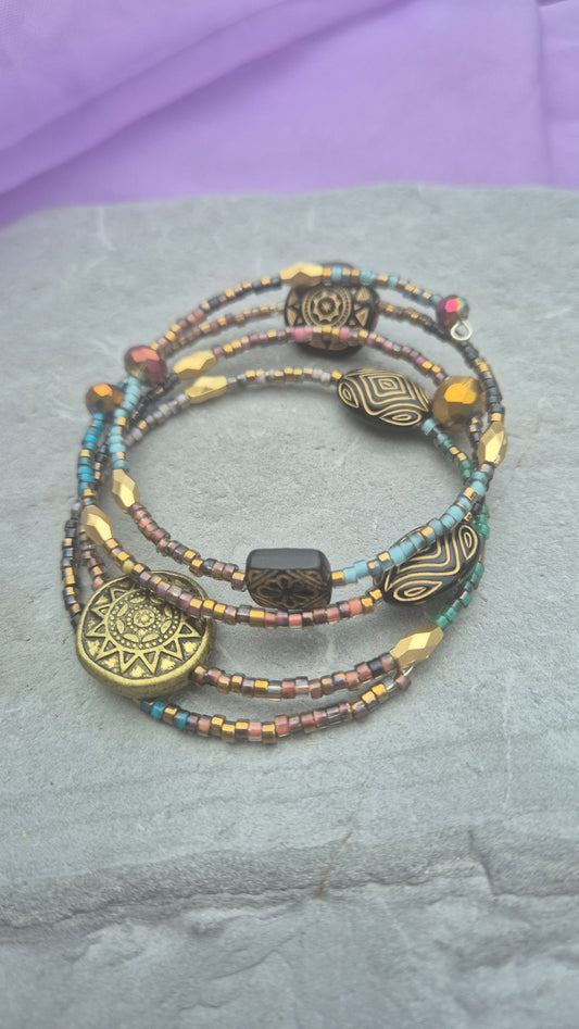 Aztec Sun Memory Wire Bracelet