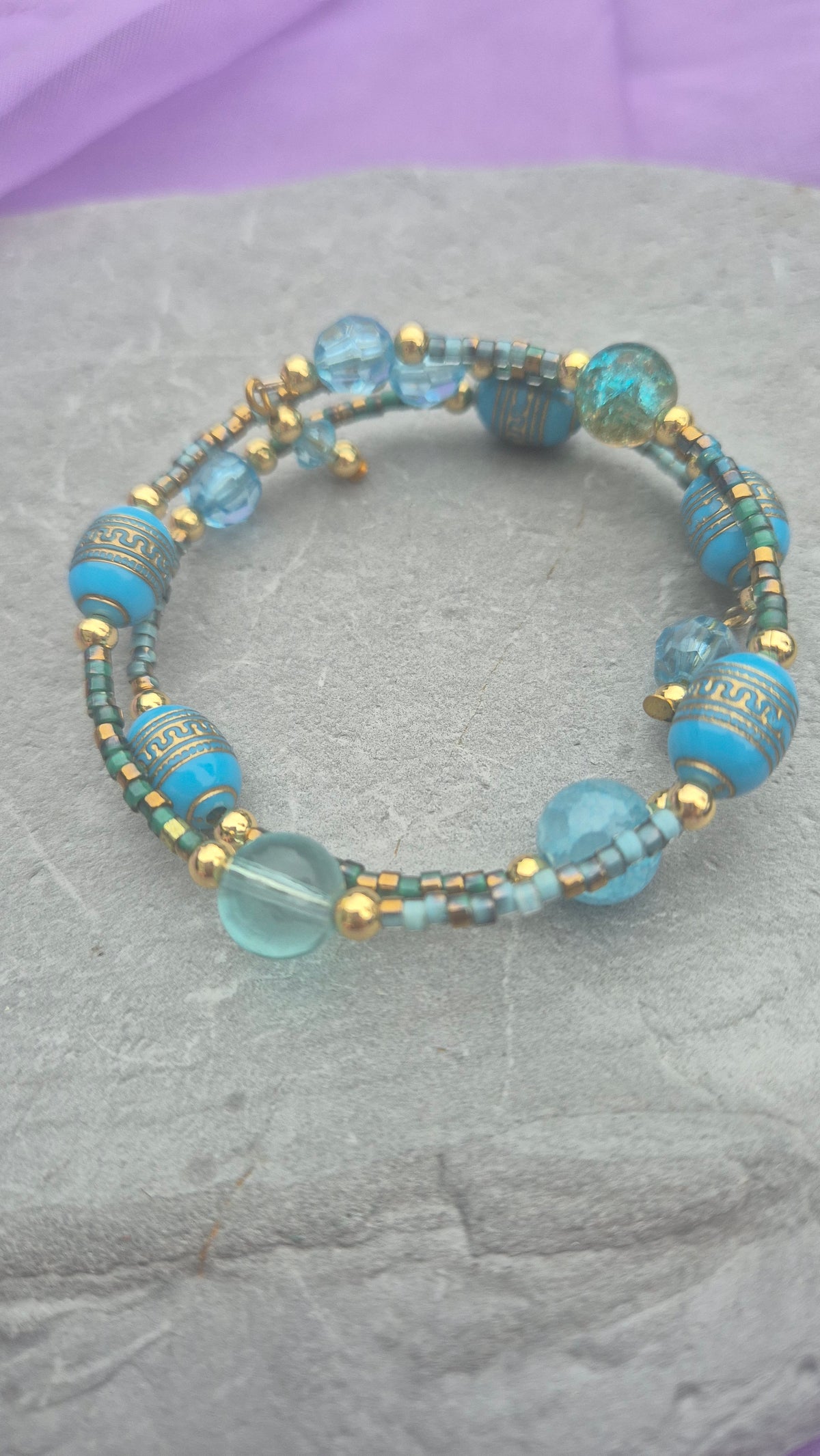 Turquoise & Gold Memory Wire Bracelet
