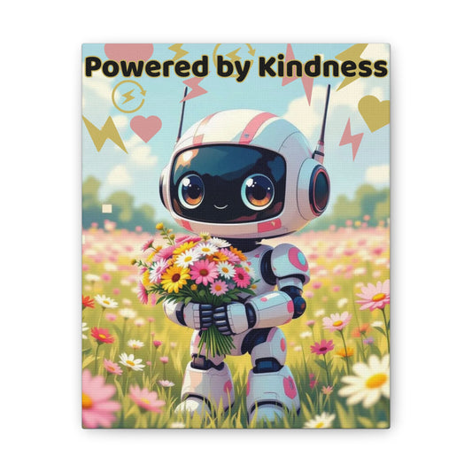 Whimsical Canvas Art Print - Powered by Kindness, Cute Robot Decor, Playroom Wall Art - Personalisation Available ✨️