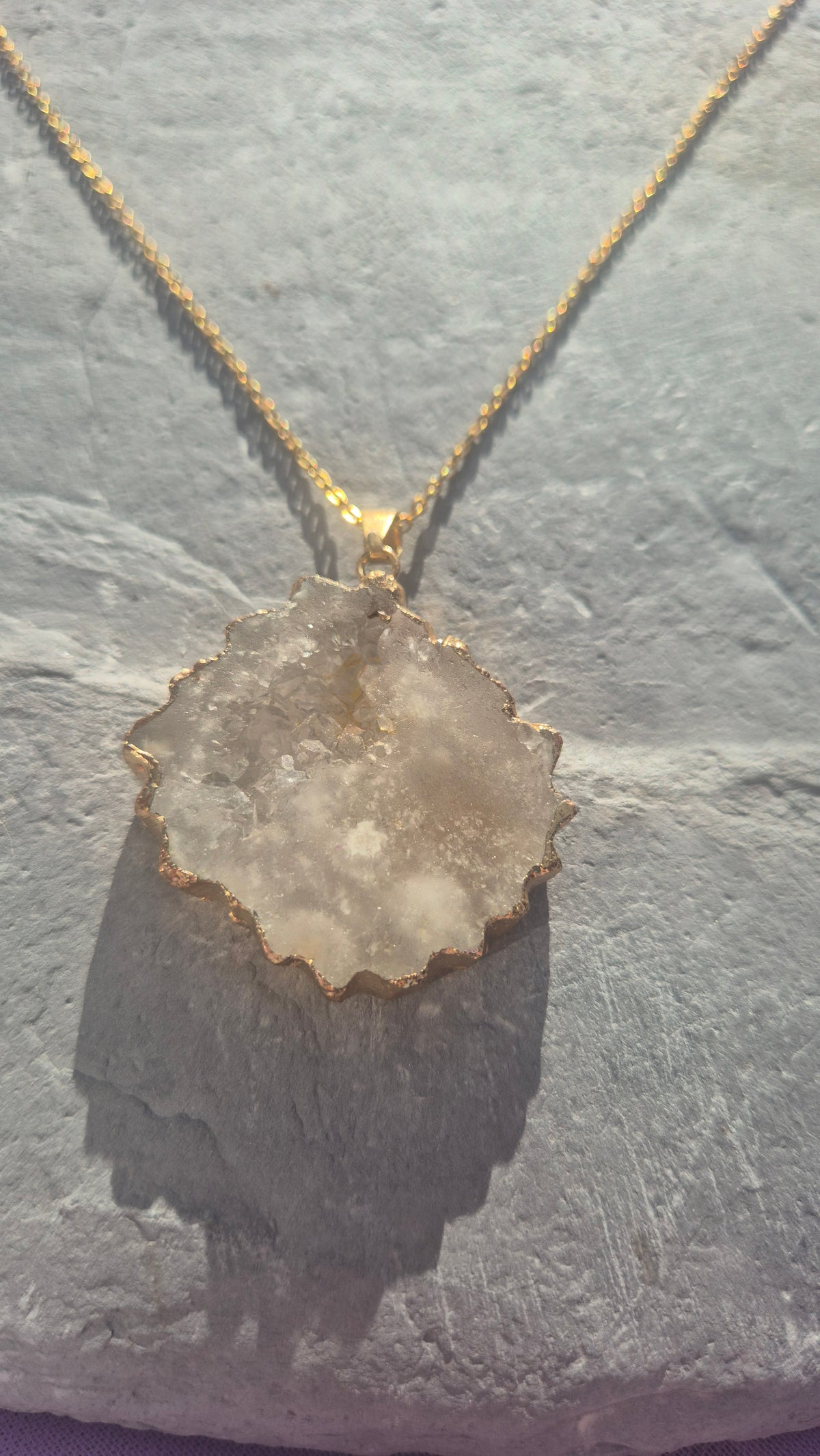 Natural White Druzy Pendant Necklace