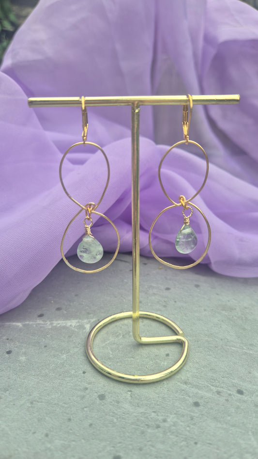 Fluorite Double Halo Earrings – Handmade Wire & Natural Gemstone Drops
