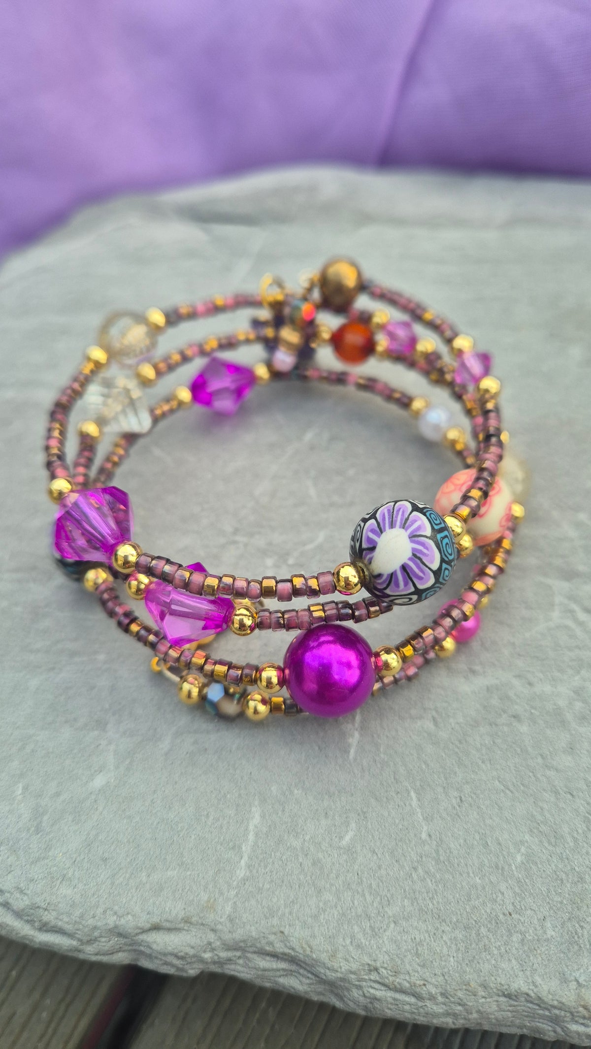 Wildflower Pink Memory Wire Bracelet