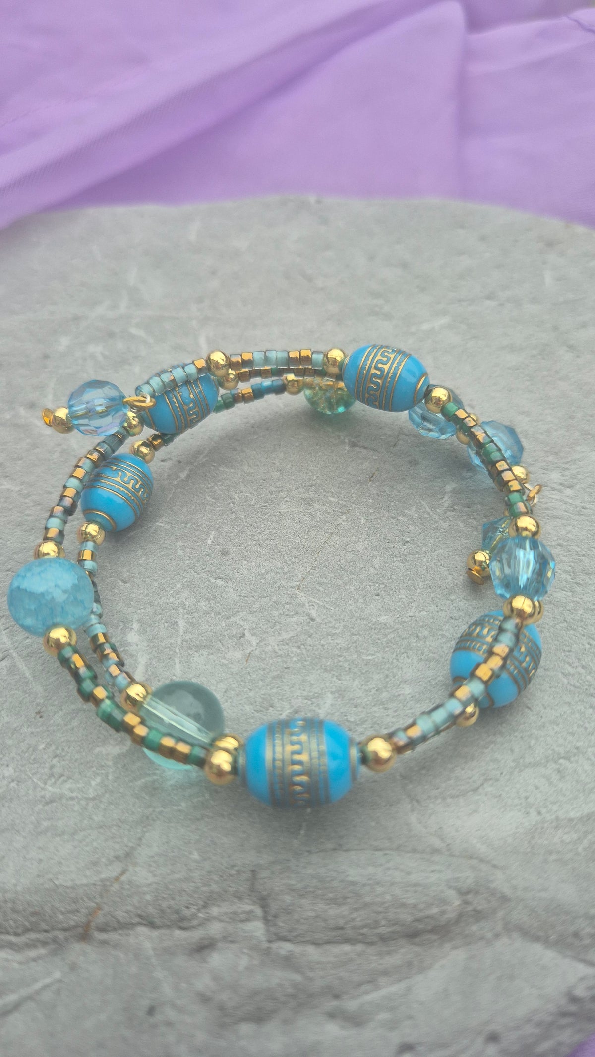 Turquoise & Gold Memory Wire Bracelet