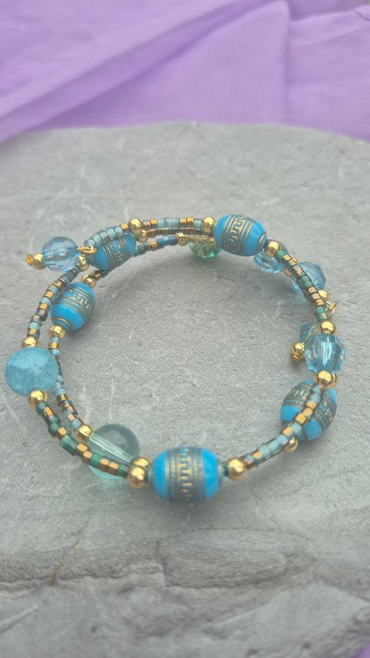 Turquoise & Gold Memory Wire Bracelet