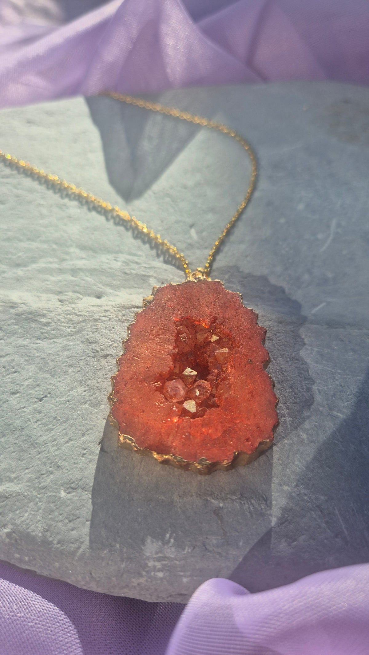 Coral Druzy Pendant Necklace