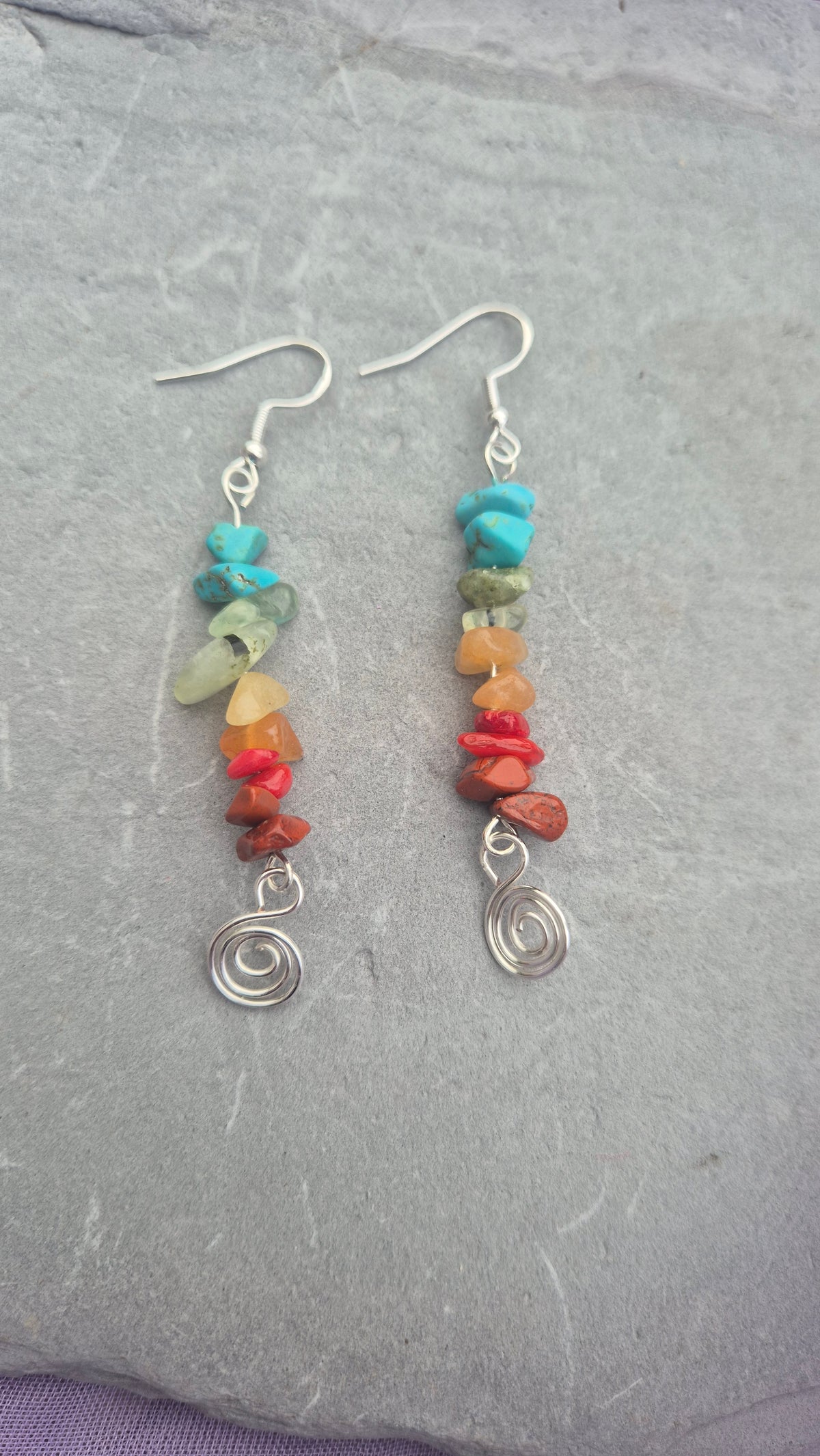 Rainbow Gemstone Spiral Earrings