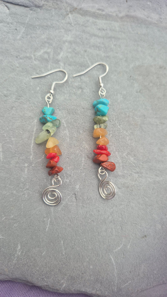 Rainbow Gemstone Spiral Earrings