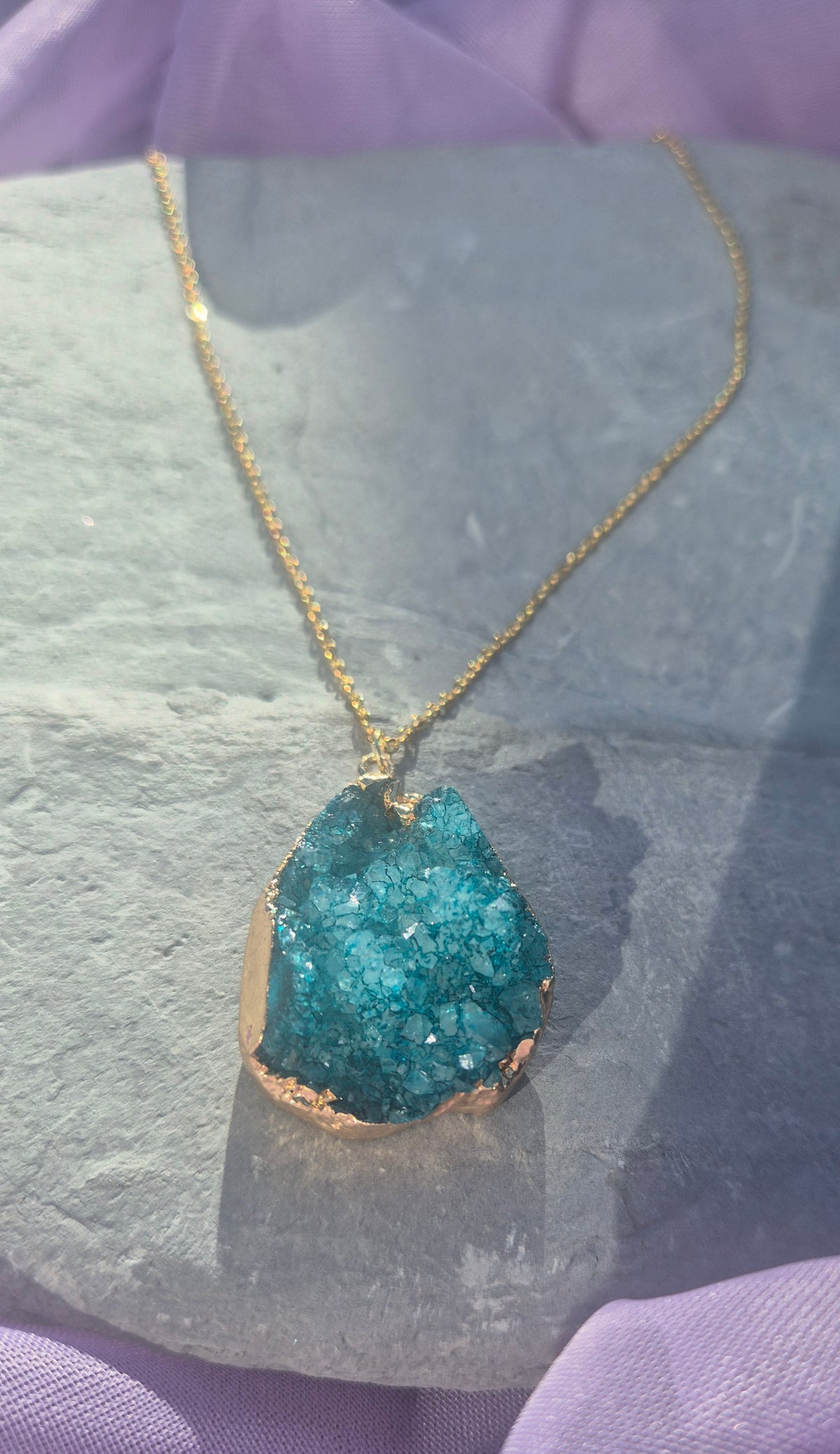 Teal Druzy Pendant Necklace