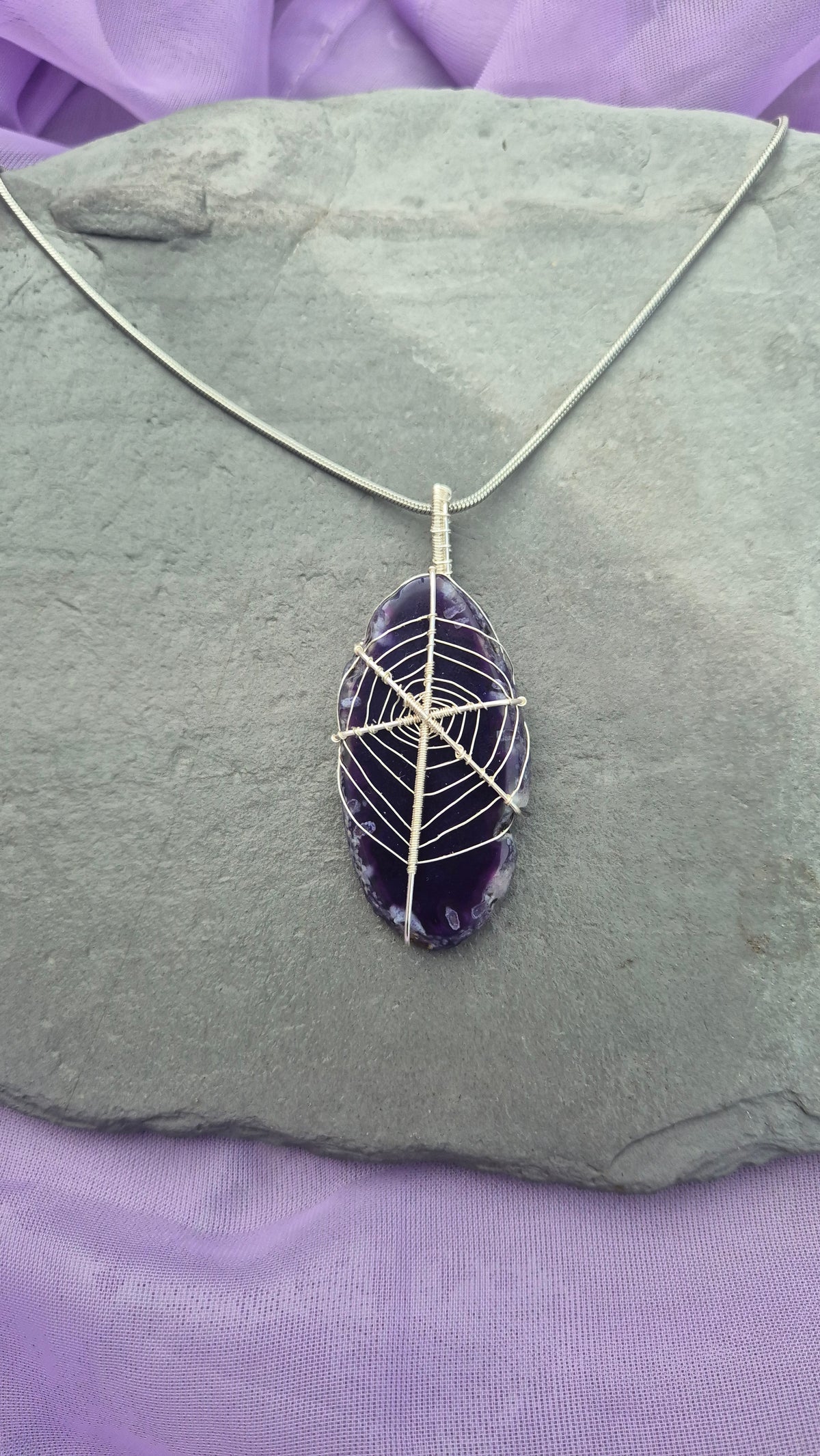 Spiderweb Agate Slice Necklace
