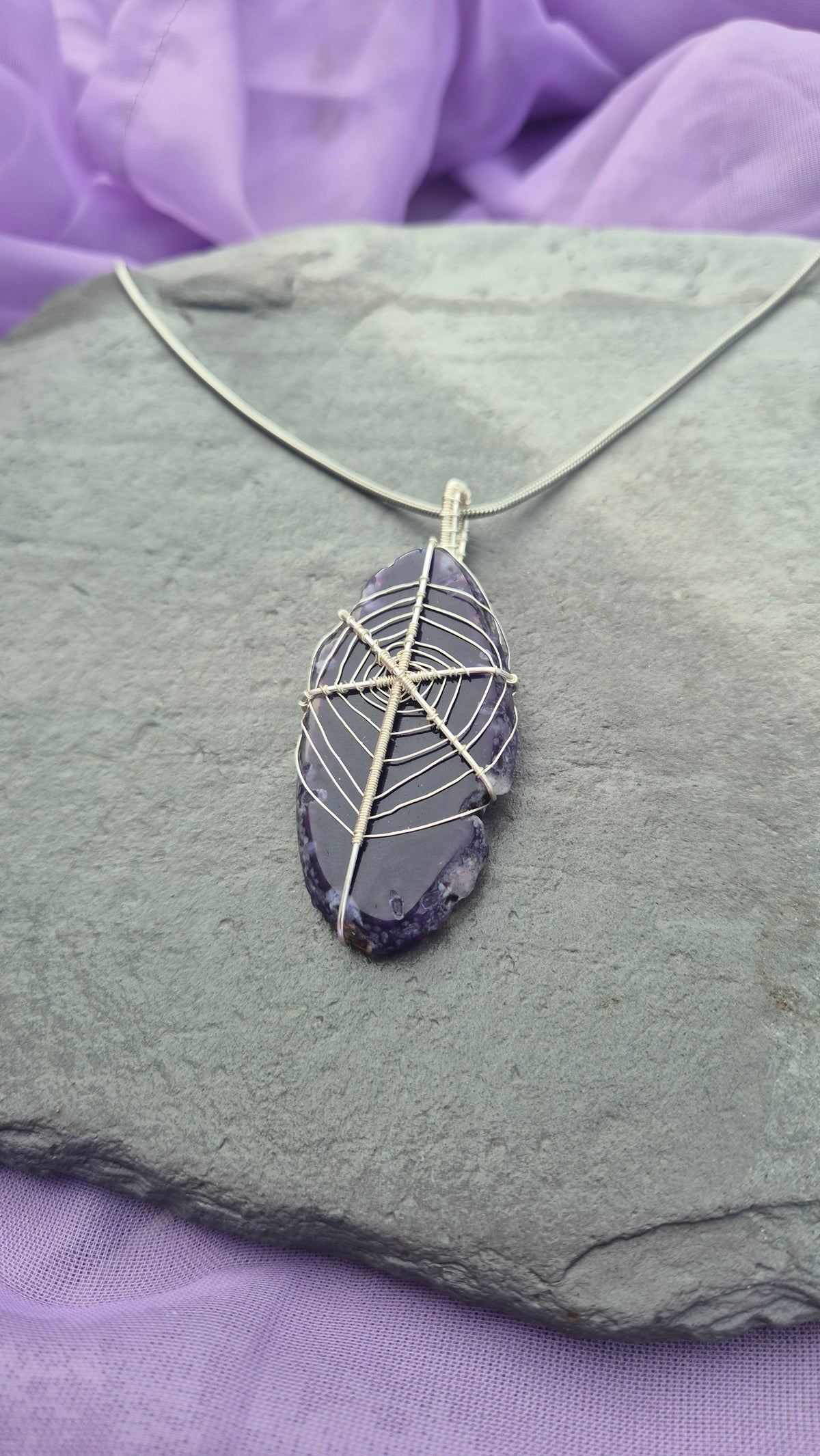 Spiderweb Agate Slice Necklace