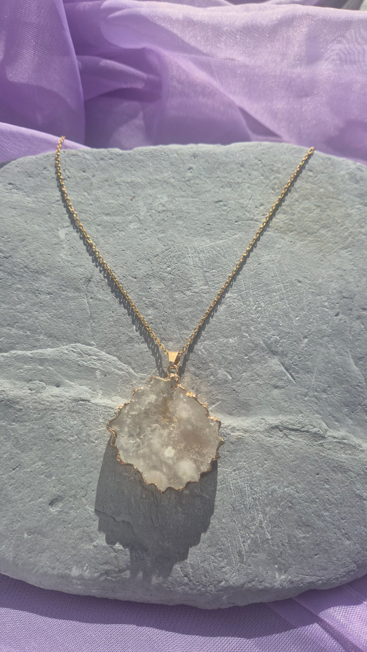 Natural White Druzy Pendant Necklace