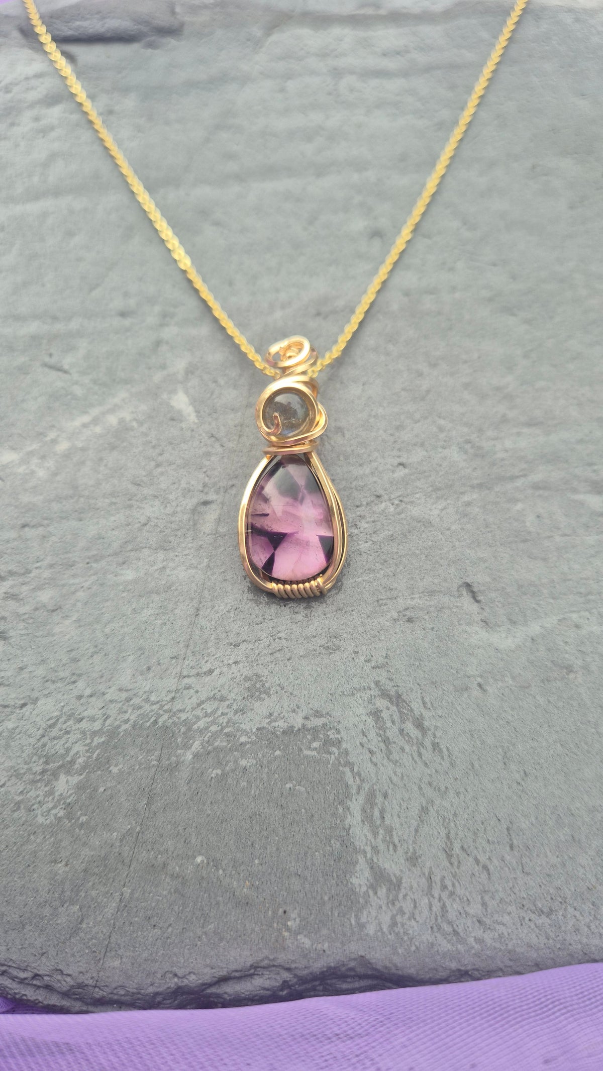 Trapiche Amethyst Necklace – Hand Wire-Wrapped Gold-Filled Pendant