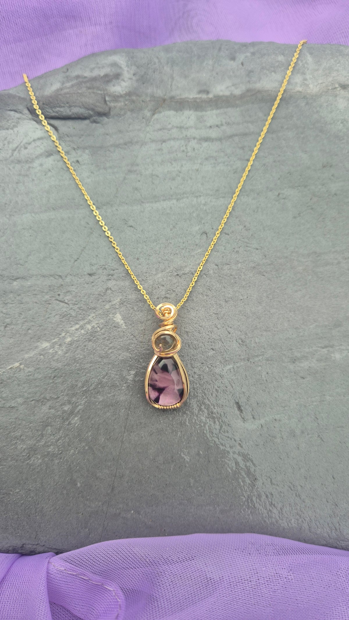 Trapiche Amethyst Necklace – Hand Wire-Wrapped Gold-Filled Pendant