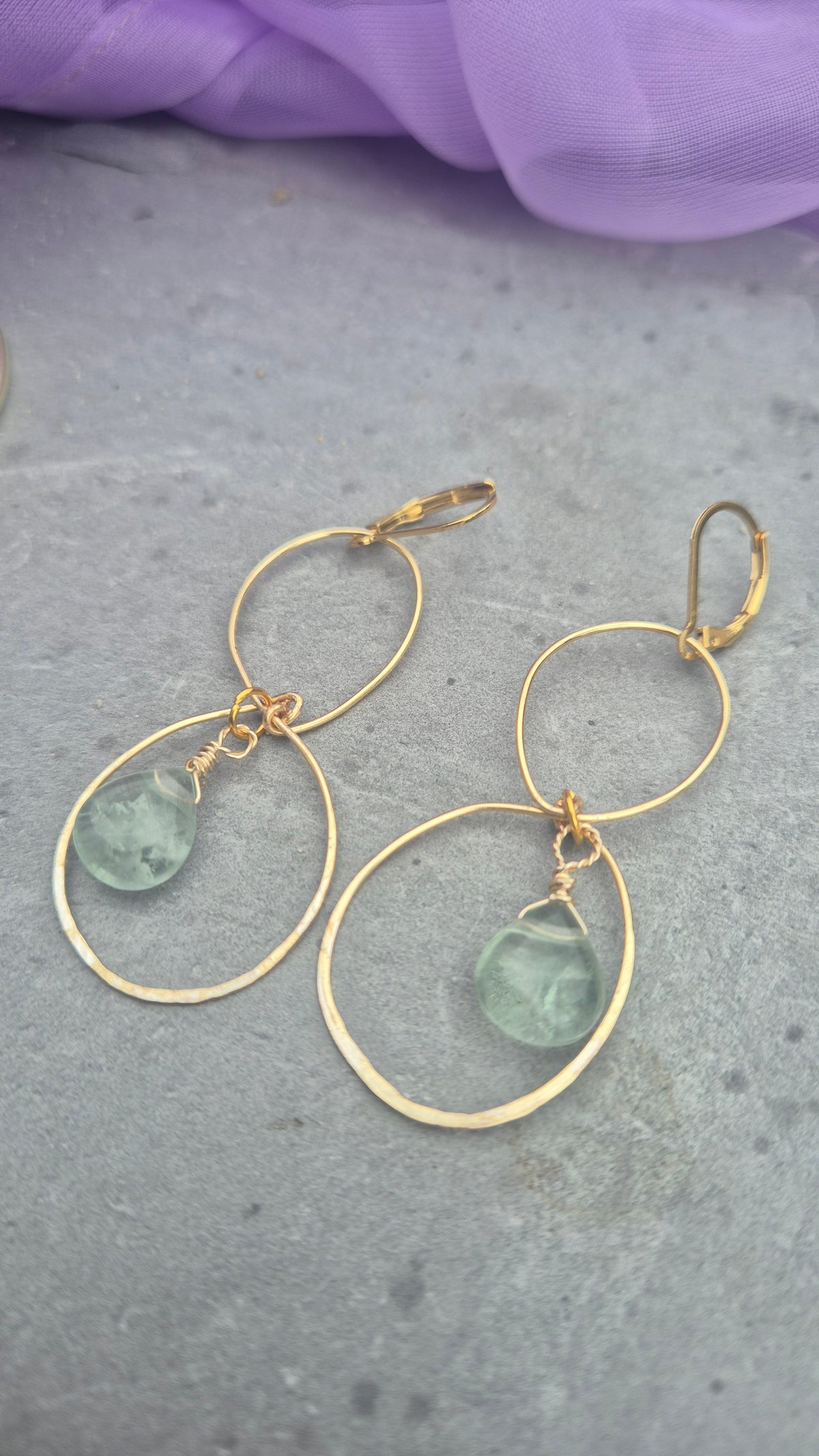 Fluorite Double Halo Earrings – Handmade Wire & Natural Gemstone Drops