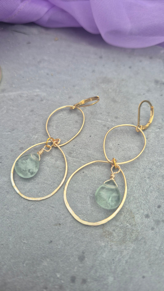Fluorite Double Halo Earrings – Handmade Wire & Natural Gemstone Drops