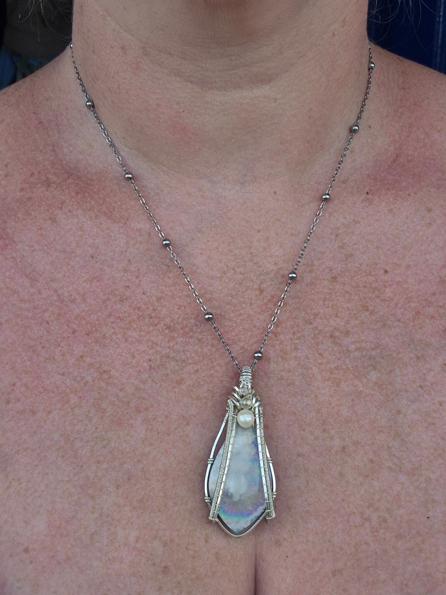 Sky Agate and Pearl Necklace